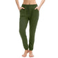 Olive green women's jogger pants with drawstring waist and side pockets, casual fashion wear