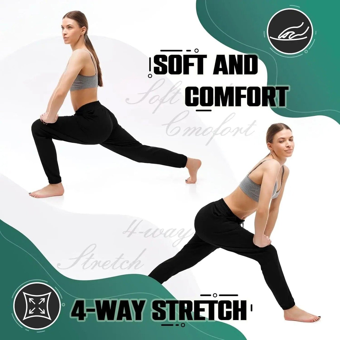 Woman modeling soft, 4-way stretch black leggings for comfort and flexibility during yoga or fitness