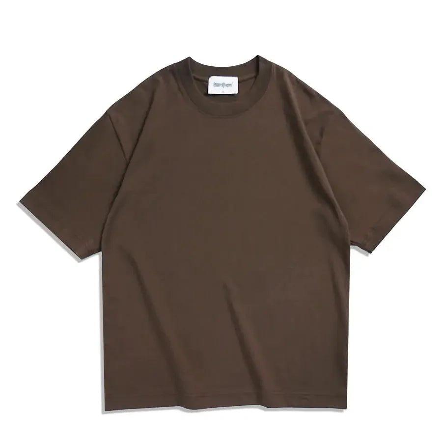 Brown oversized women's fashion t-shirt with crew neck, minimalist style for casual wear