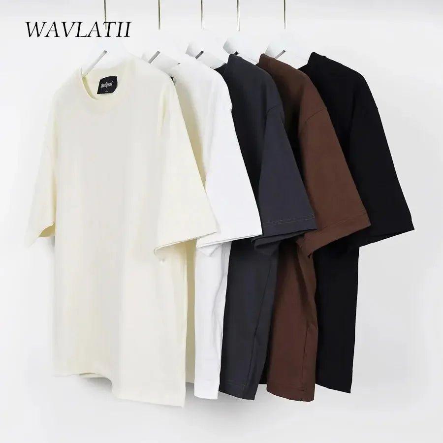 WAVLATII women's oversized T-shirts in cream, white, gray, brown, black — casual fashion tops