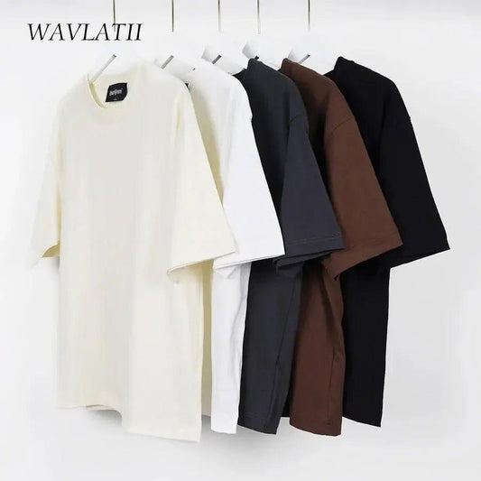 WAVLATII women's oversized T-shirts in cream, white, gray, brown, black — casual fashion tops