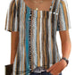 Women's striped short sleeve top with button detail, casual fashion blouse