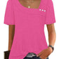 Pink women's fashion top with button detail, puff sleeves, and asymmetrical hem for casual style