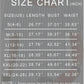 Women's fashion size chart in inches for tops, showing US sizes S to 3XL with length, bust, waist measurements