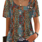 Boho printed blouse with puff sleeves, square neck, and button detail for women's fashion