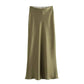 Olive green satin maxi skirt for women's fashion