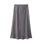 Gray satin midi skirt for women's fashion