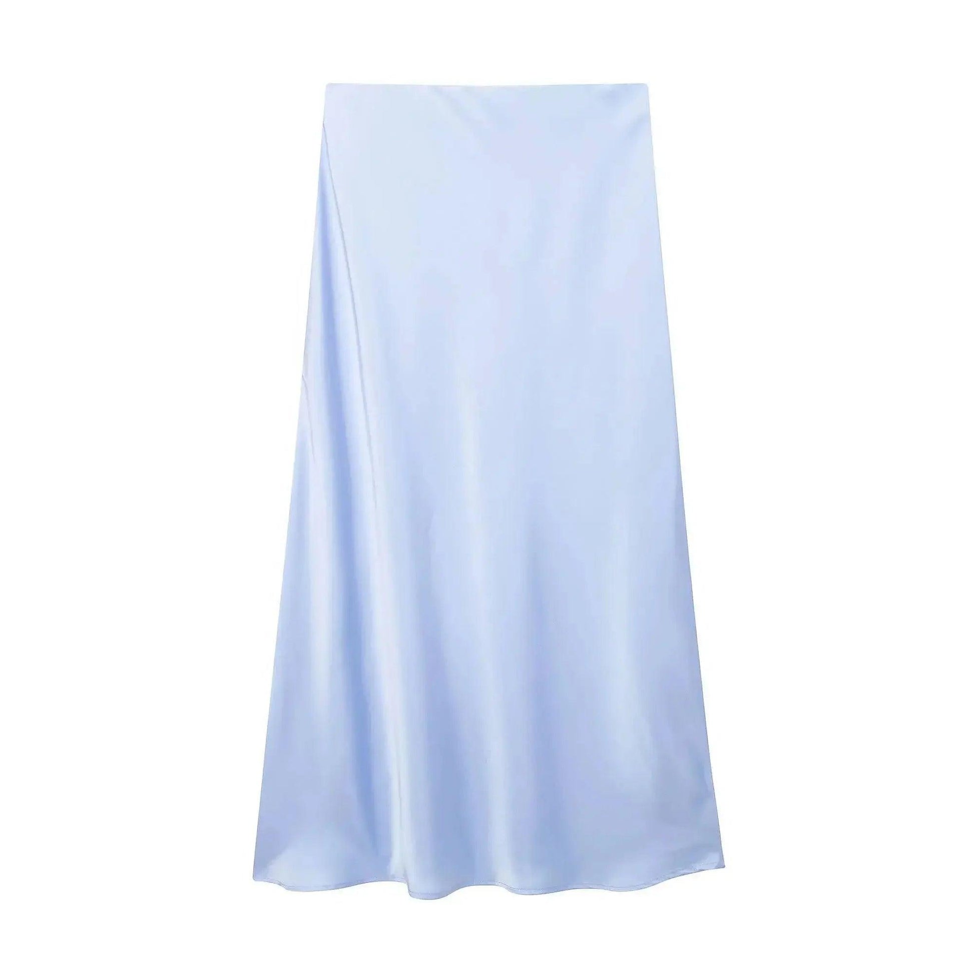 Light blue satin maxi skirt for women's fashion, elegant and flowing design
