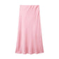 Pink satin maxi skirt for women's fashion, elegant and smooth fabric