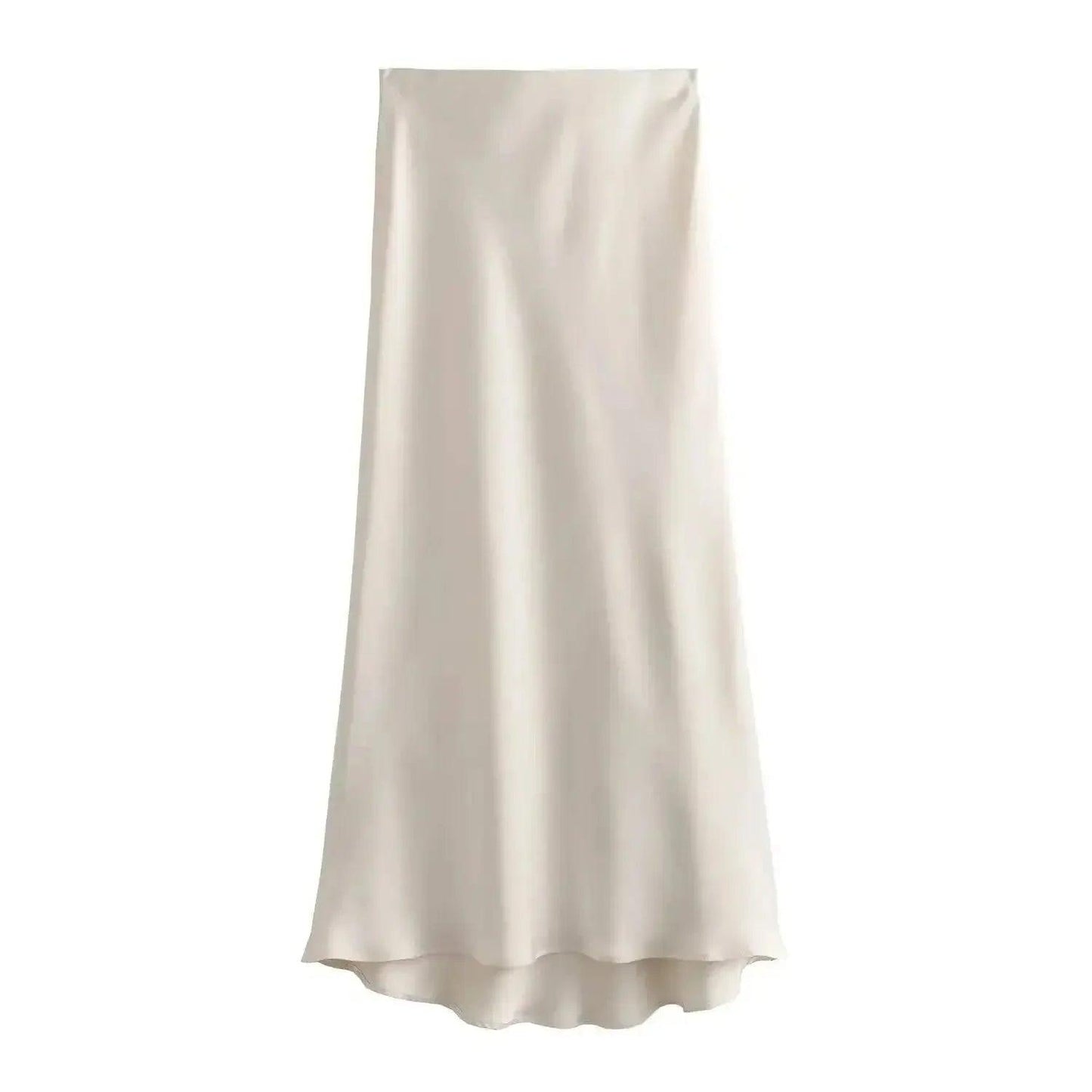 Elegant ivory satin midi skirt for women's fashion, soft drape and smooth texture