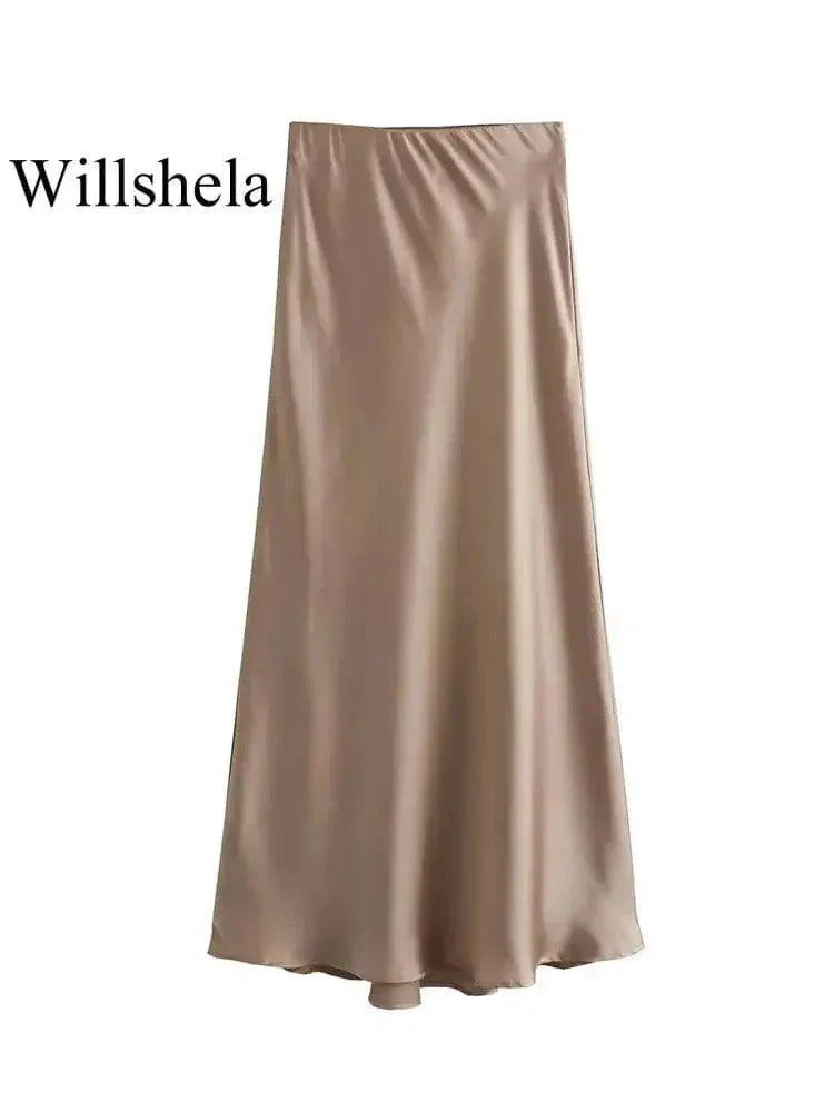 Willshela satin maxi skirt for women, elegant fashion wear