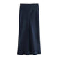 Navy blue satin maxi skirt for women's fashion, elegant and flowy design