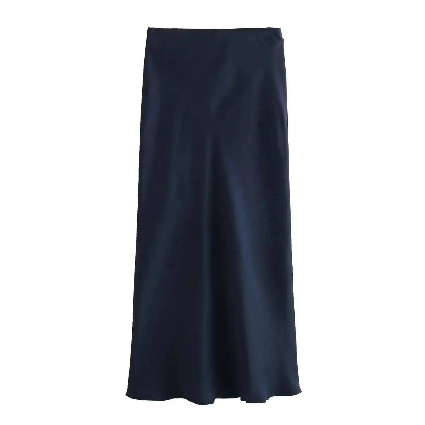 Navy blue satin maxi skirt for women's fashion, elegant and flowy design