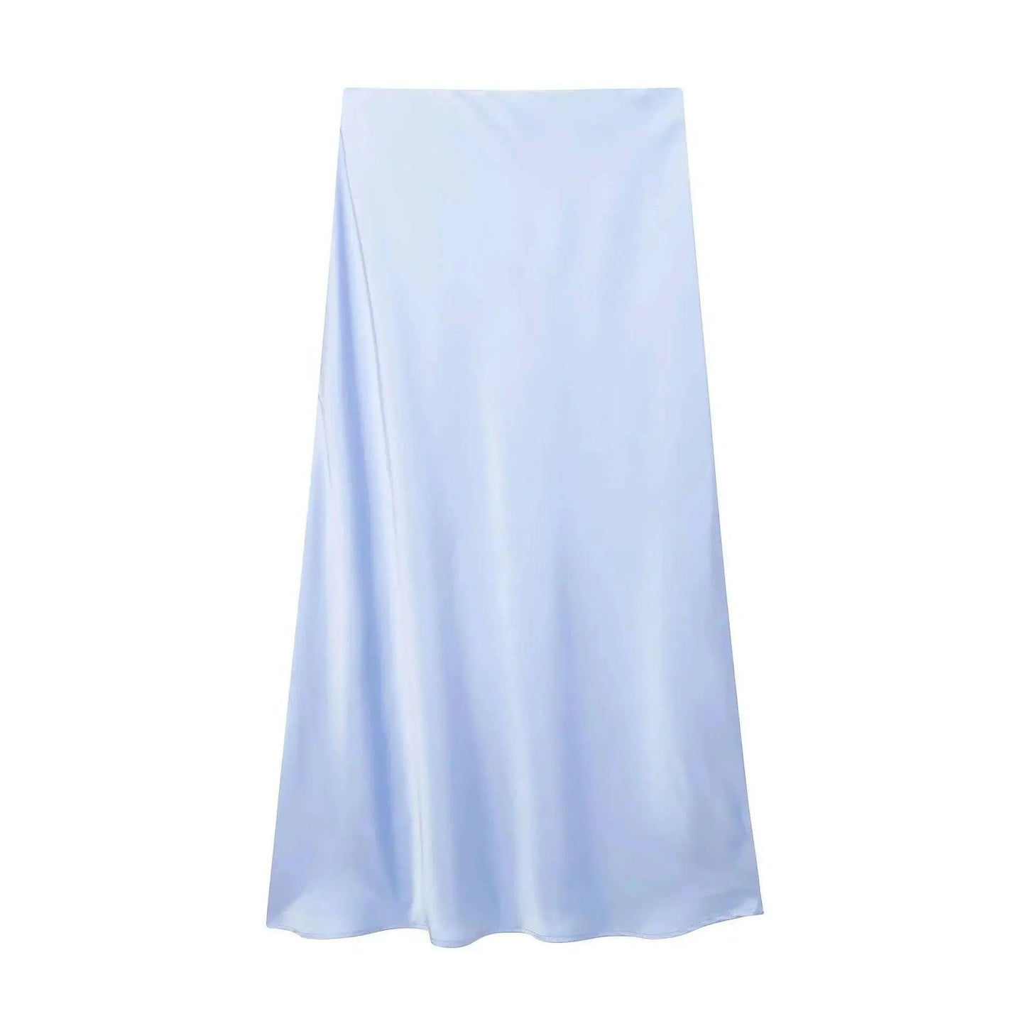 Light blue satin maxi skirt for women, elegant fashion wear