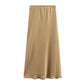 Beige long women's fashion skirt with elastic waist, perfect for elegant everyday wear