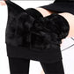 Black fuzzy lined leggings for women, cozy winter fashion wear