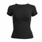 Black women's fitted t-shirt with short sleeves and round neckline