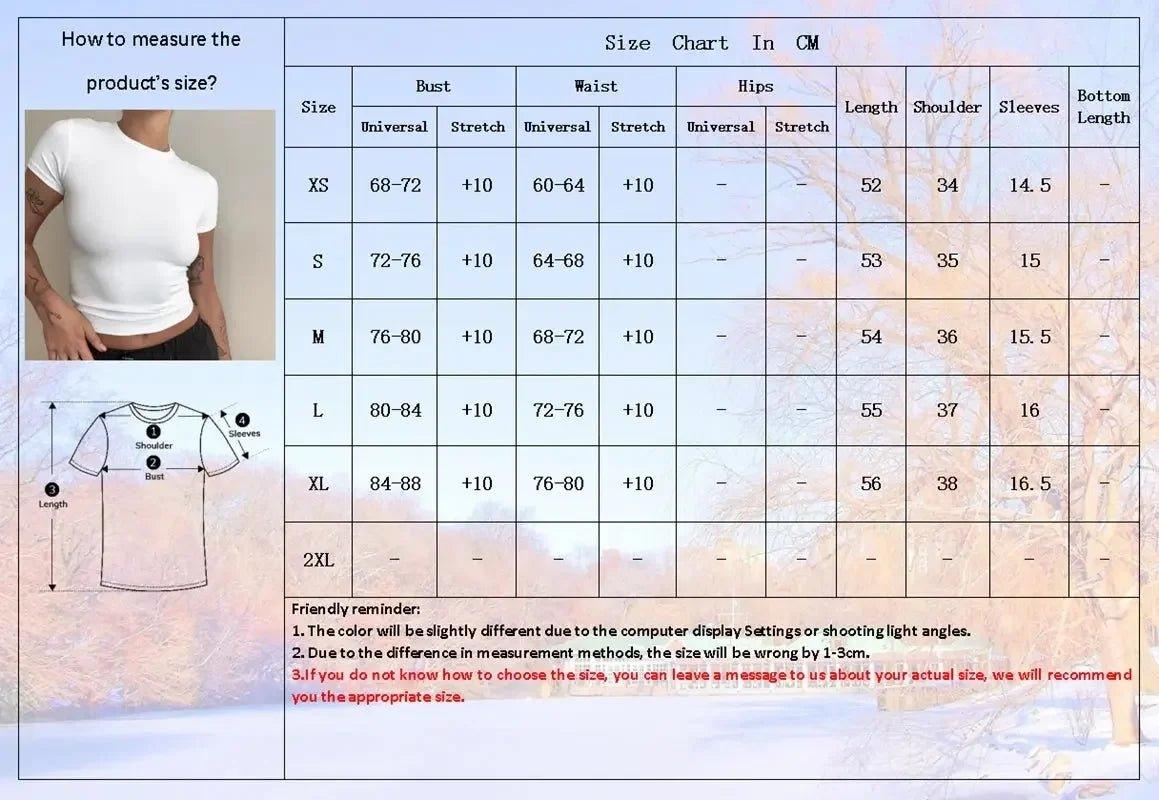 Women's fashion size chart with measurements for bust, waist, hips, and sleeves in CM