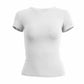 White women's fitted t-shirt with ruffled short sleeves, casual fashion top
