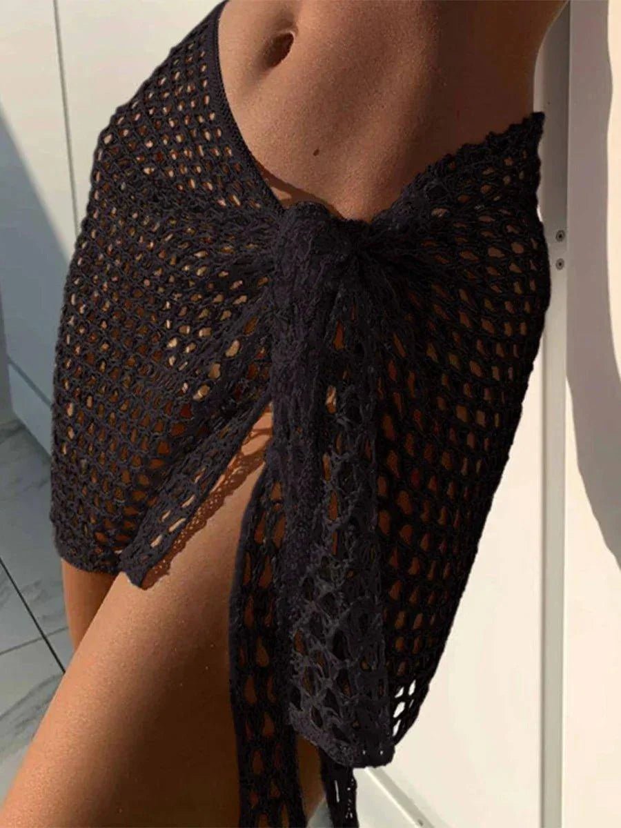 Women Beach Skirt Hollowed Solid Black White Yellow Green Knitted Mini Skirt For Women Summer Vacation Seaside Cover - Up Skirt - Womans Fashion