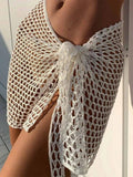 Women Beach Skirt Hollowed Solid Black White Yellow Green Knitted Mini Skirt For Women Summer Vacation Seaside Cover - Up Skirt - Womans Fashion