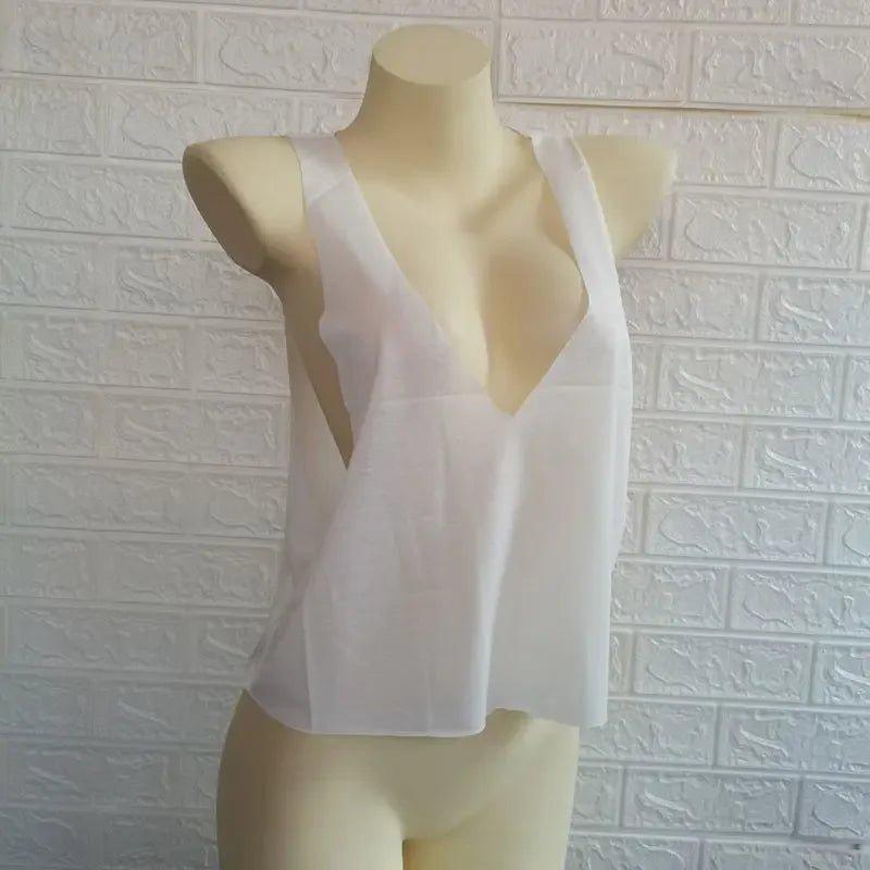 White sheer V-neck sleeveless top for women, fashion blouse on mannequin