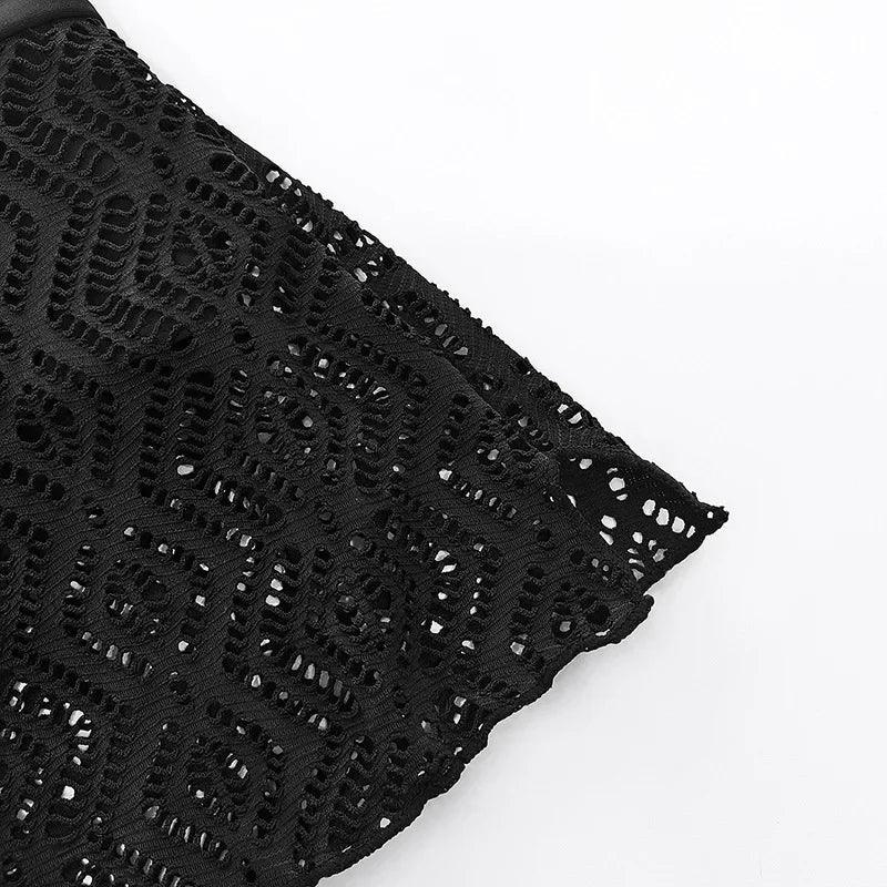 Black lace fabric with intricate floral pattern, ideal for women's fashion apparel