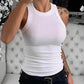 White ribbed tank top for women, stylish sleeveless fashion top with ruched detail, perfect for casual wear