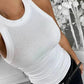 White ribbed tank top for women, stylish casual fashion wear with black jeans