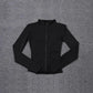 Black women's zip-up athletic jacket for fitness and casual wear