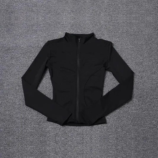 Black women's zip-up athletic jacket for fitness and casual wear