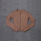 Brown women's long sleeve zip-up athletic jacket for fitness and casual wear