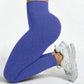 Blue ribbed high-waist leggings with white chunky sneakers, women's fashion