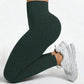 Dark green ribbed high-waist leggings with white chunky sneakers, women's fashion activewear