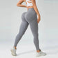 Gray ribbed high-waist leggings with white sports bra, women's fashion activewear