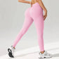 Pink ribbed high-waist leggings with white sneakers, women's fashion activewear
