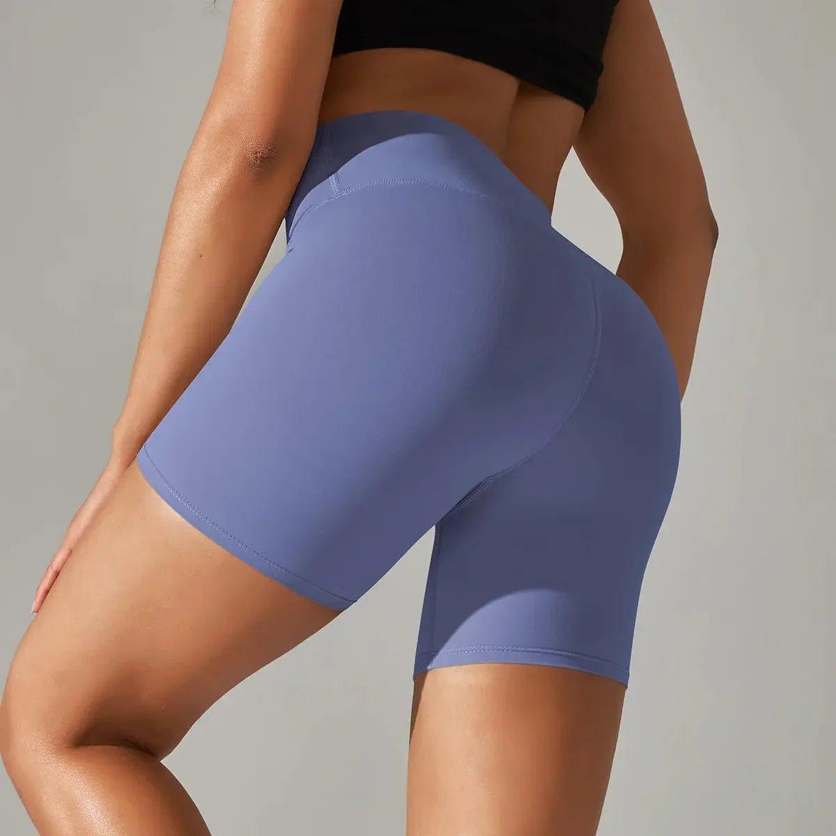 Purple high-waisted biker shorts for women's fitness and fashion