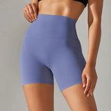 Lavender high-waisted biker shorts for women, perfect for yoga and fitness workouts
