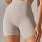 High-waisted beige biker shorts for women's fashion and comfort