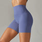 Purple high-waisted women's biker shorts for fitness and fashion