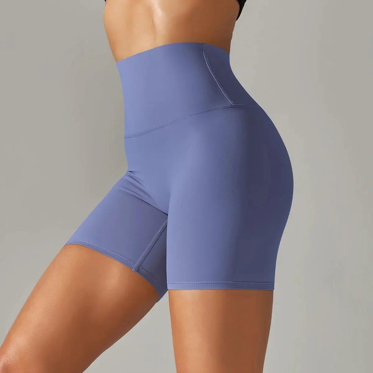 Purple high-waisted women's biker shorts for fitness and fashion