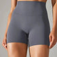 Gray high-waisted women's athletic shorts for fitness and fashion