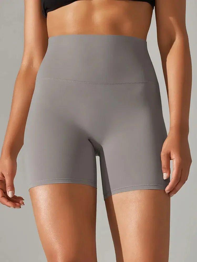 Gray high-waisted biker shorts for women's fashion and fitness
