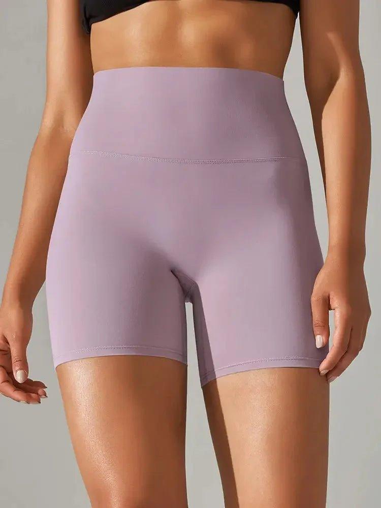 Lavender high-waist women's biker shorts for fitness and fashion