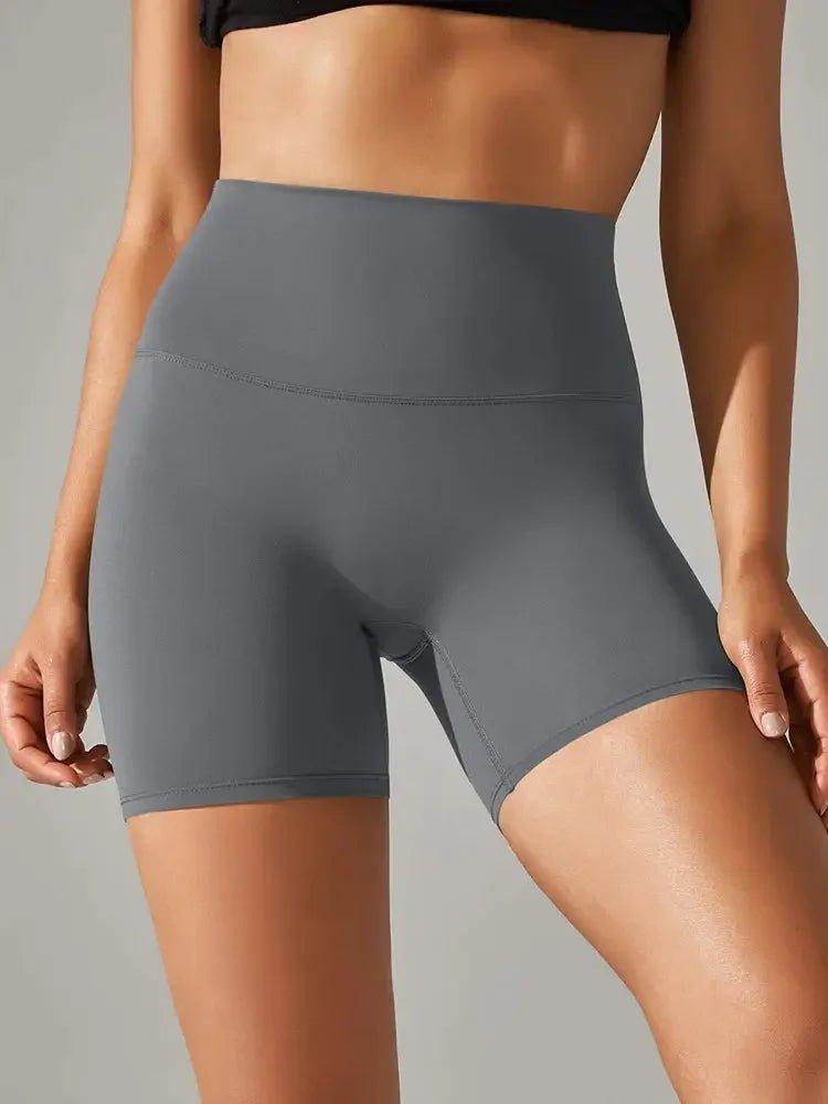 Gray high-waisted biker shorts for women's fashion and fitness