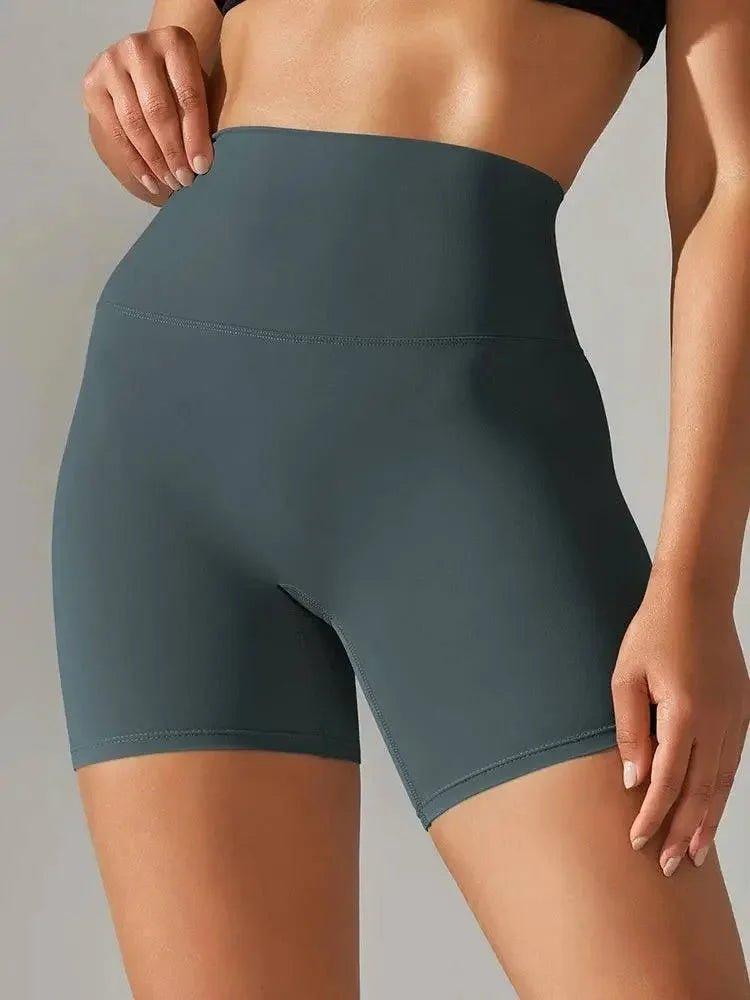 High-waisted gray biker shorts for women's fashion and fitness
