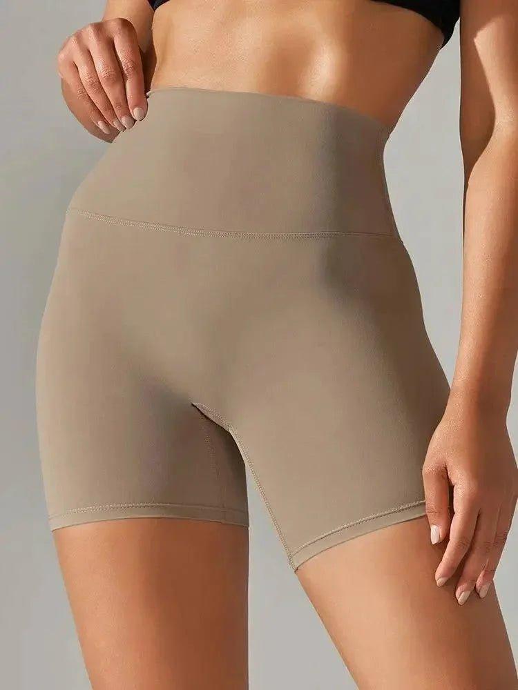 Beige high-waisted women's shapewear shorts for fashion and comfort