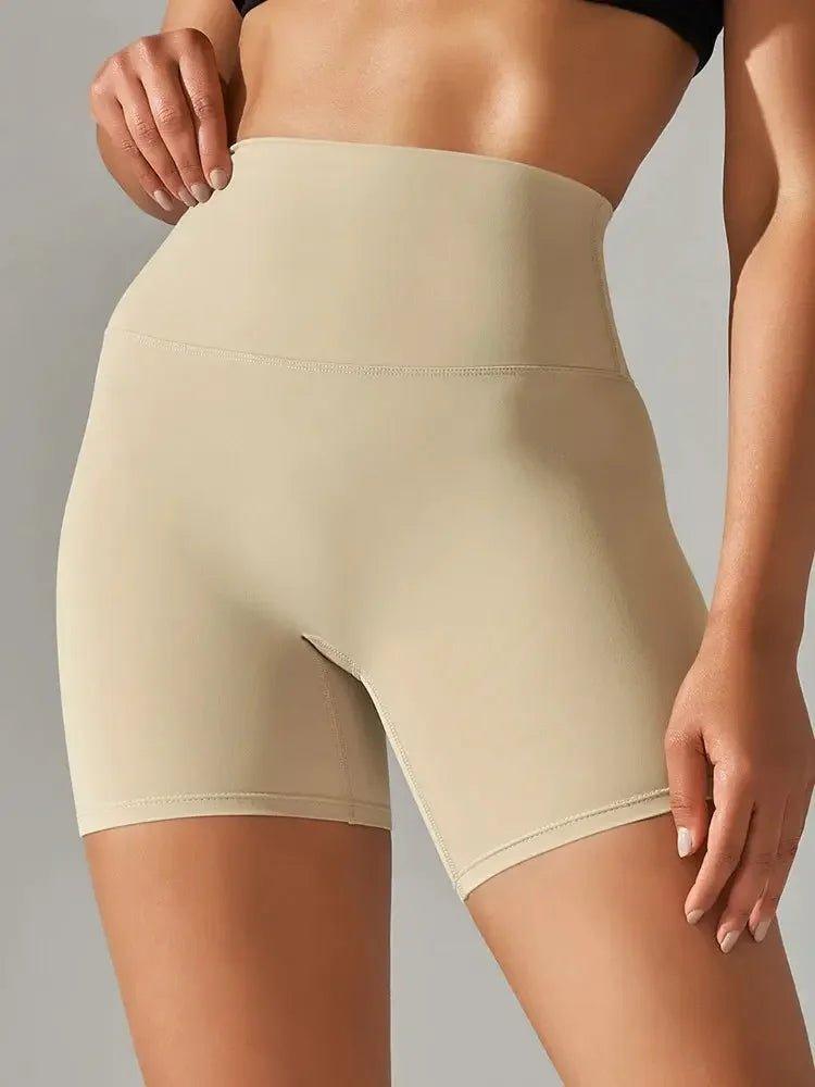 Beige high-waisted shapewear shorts for women, smooth tummy control and body contouring