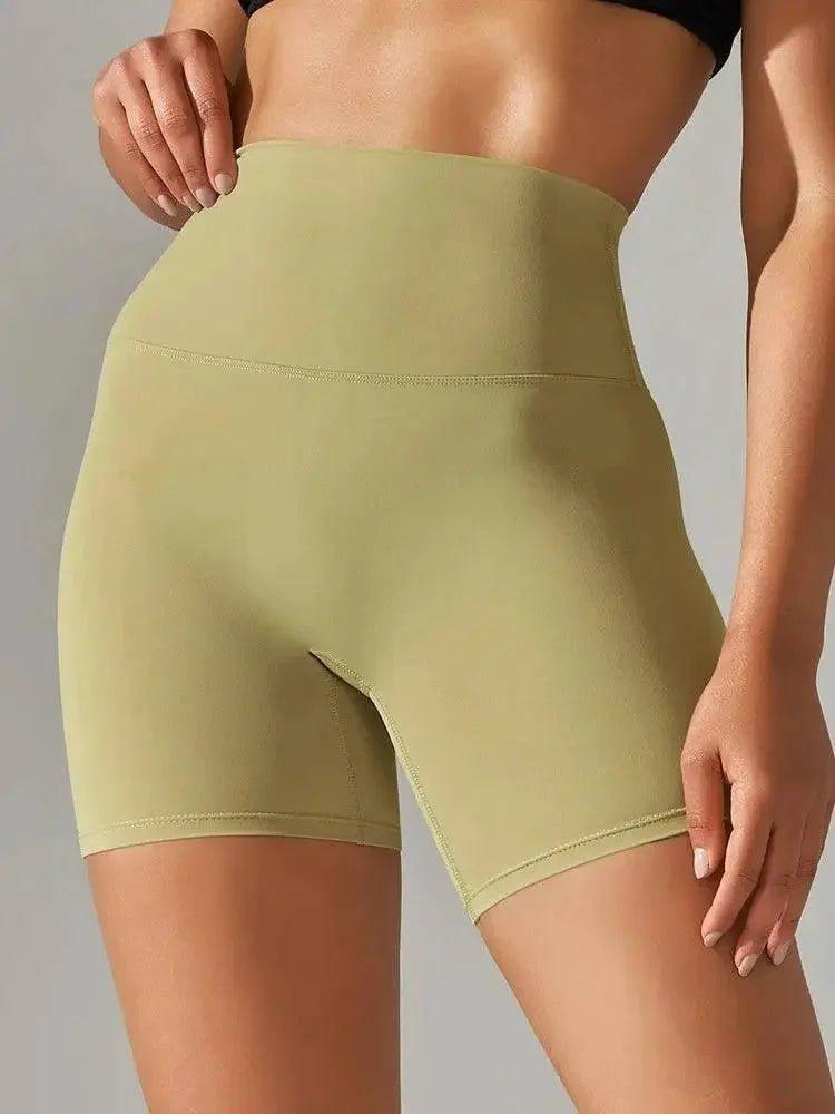 Olive green high-waisted women's biker shorts for fashion and comfort