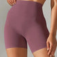 Purple high-waisted women's bike shorts for fitness and casual wear